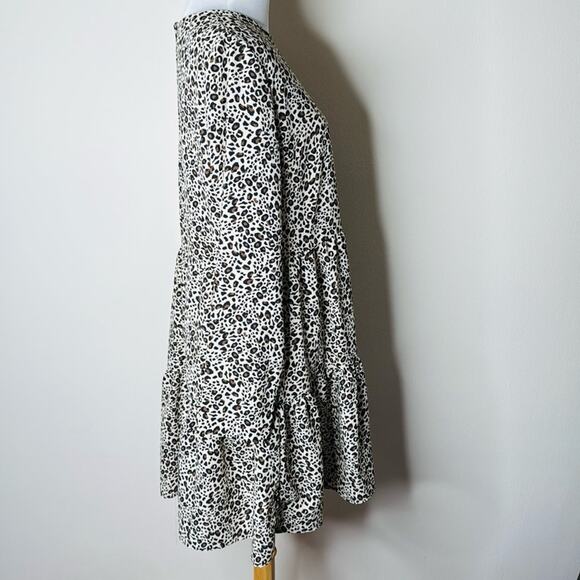 ASOS Leopard Long Sleeve Tiered Smock Mini Dress - Picture 6 of 7